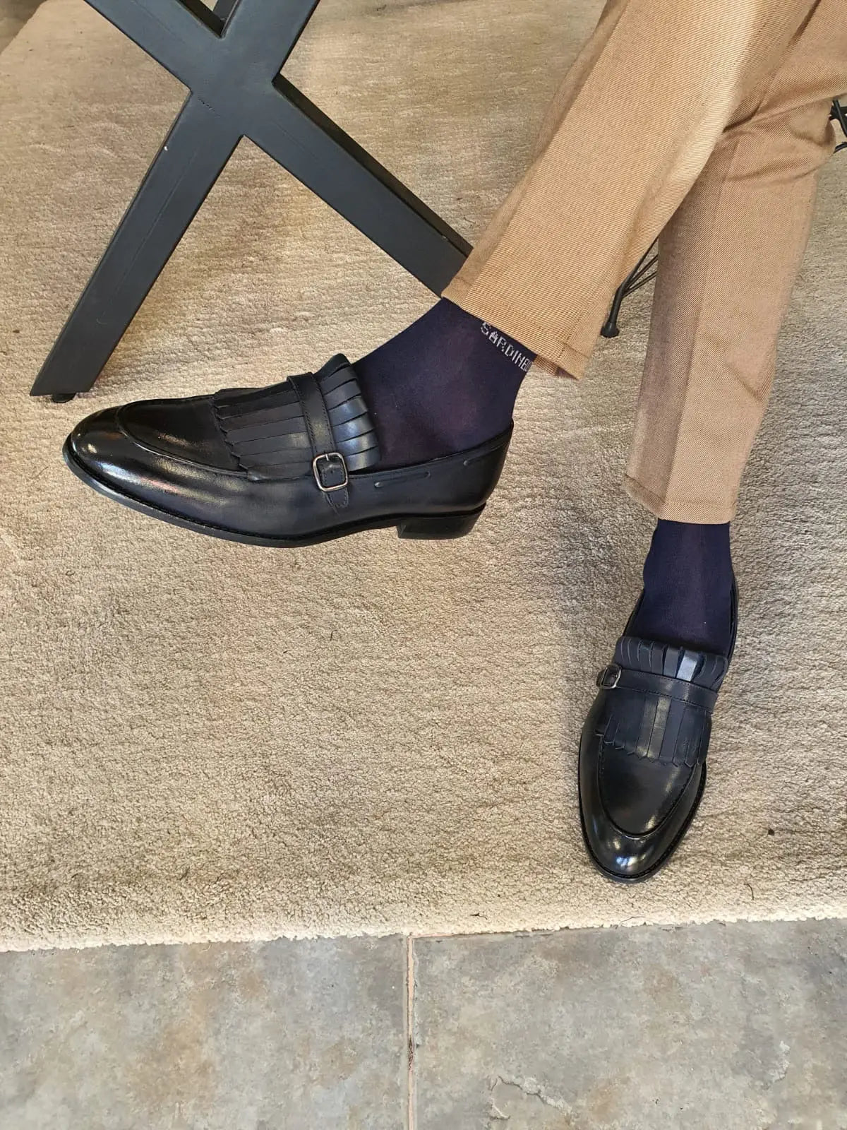 Torino Dark Blue Kilt Loafers - BRABION