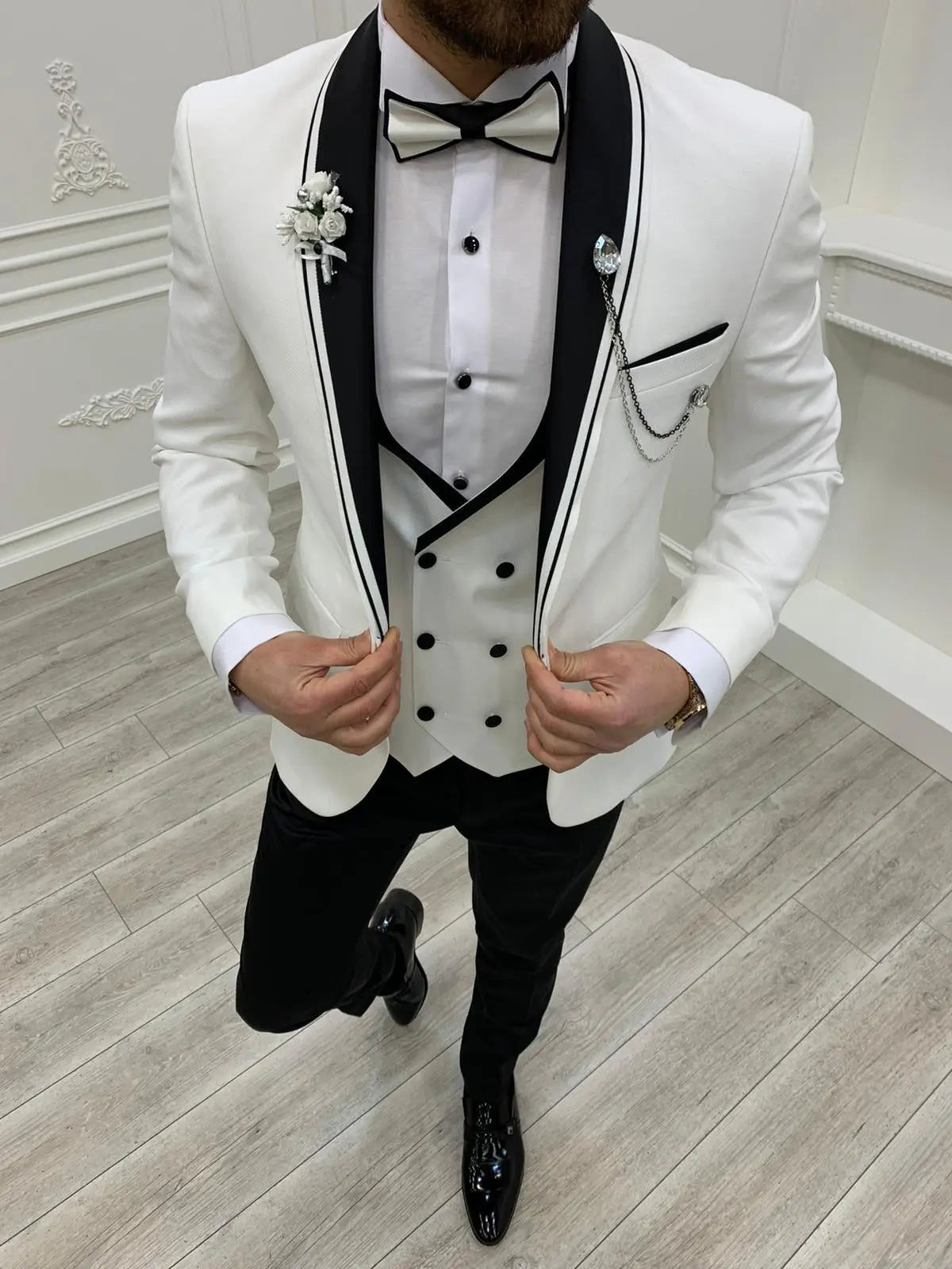 Napoli White Slim Fit Shawl Lapel Tuxedo - BRABION