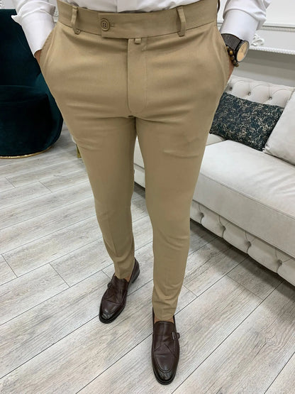 Serra Cream Slim Fit Pants – Elegant Versatility for Every Occasion - BRABION