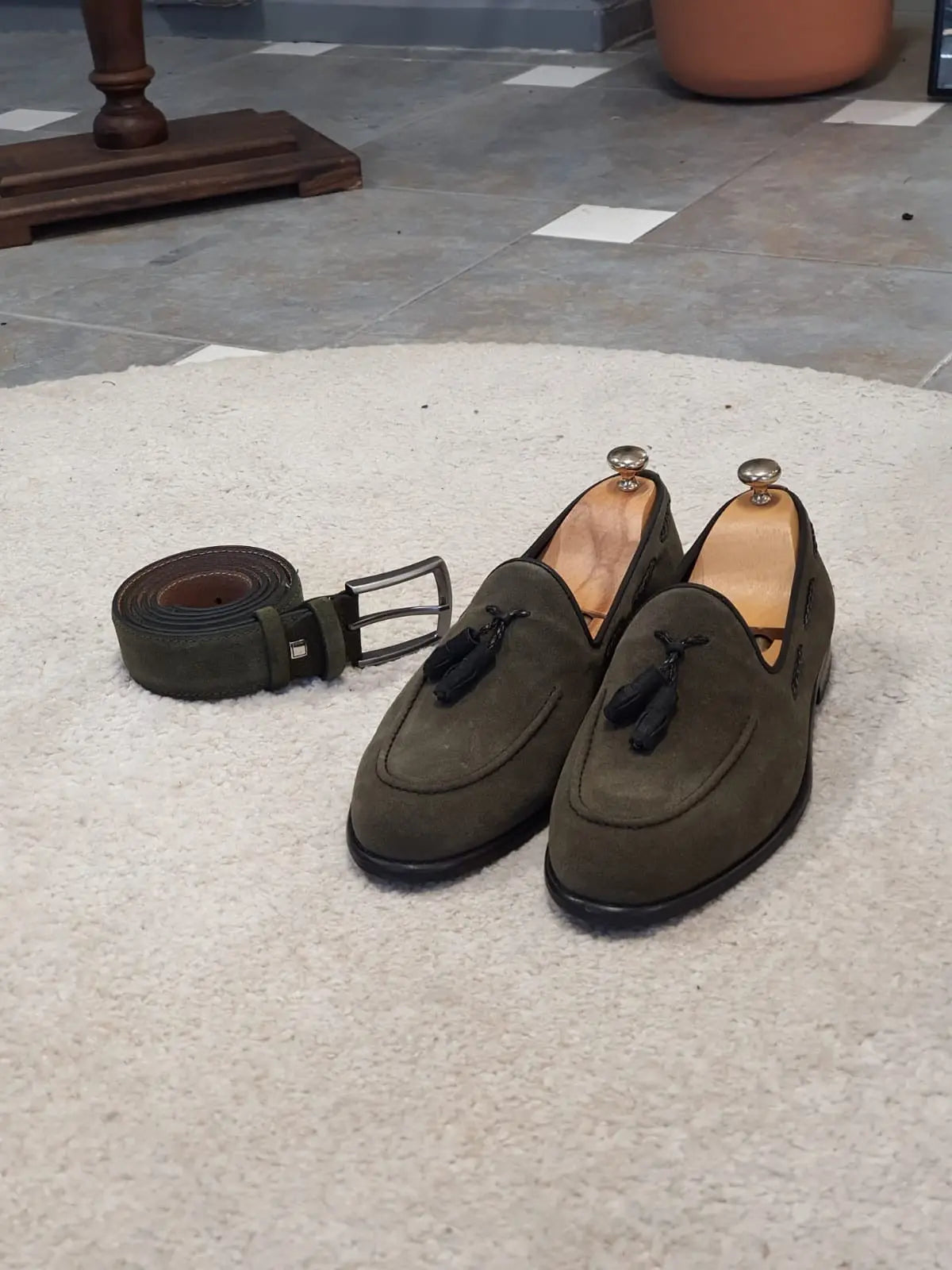 Bristol Khaki Suede Tassel Loafers - BRABION