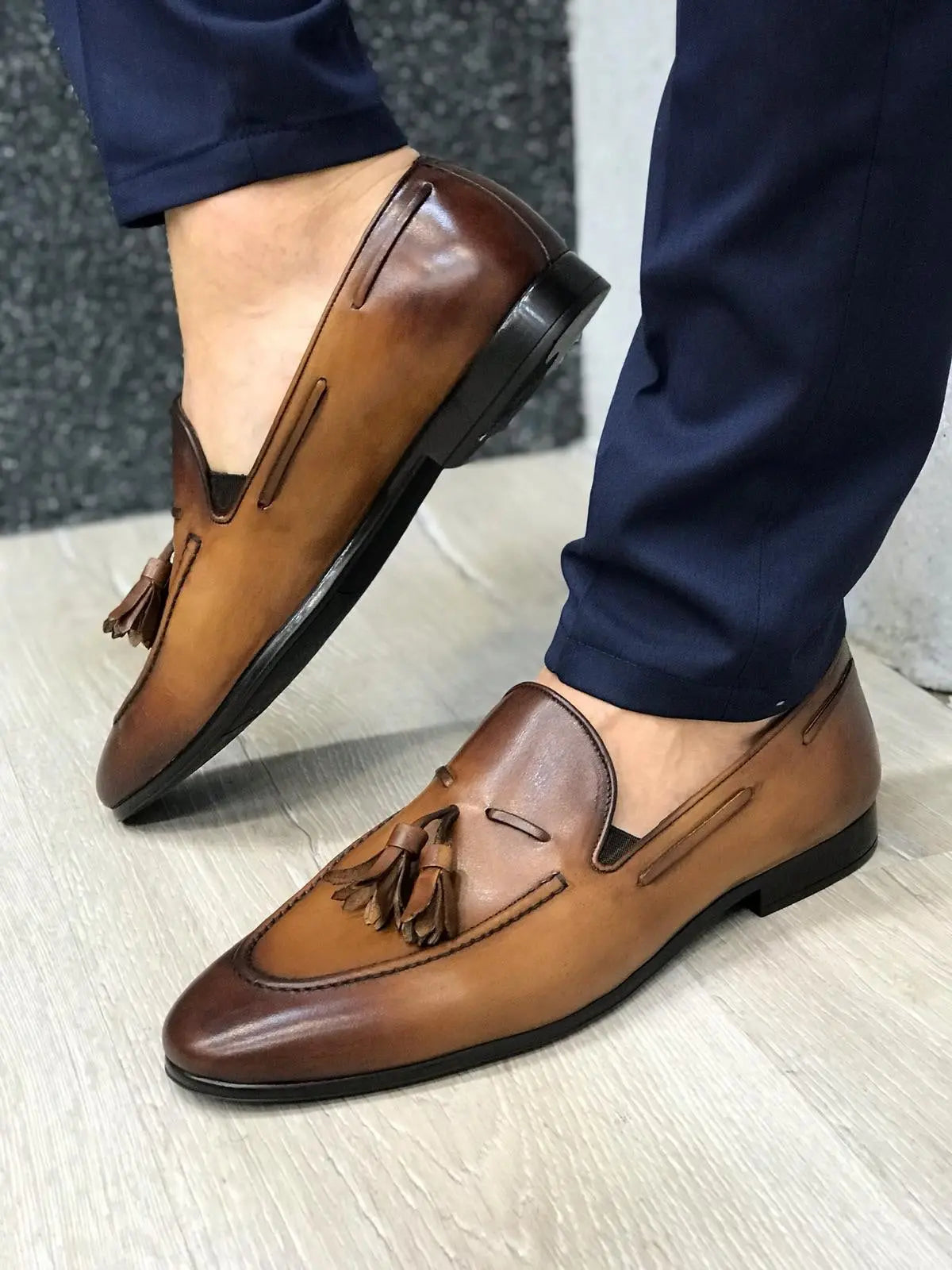 Tassel Leather Brown Loafers - BRABION