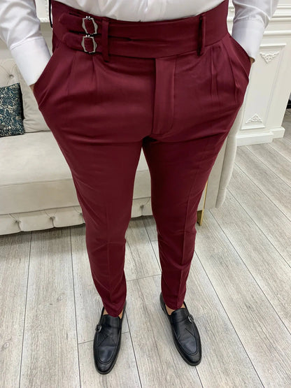 Burgundy Buckled Canvas Trousers for Every Occasion - BRABION