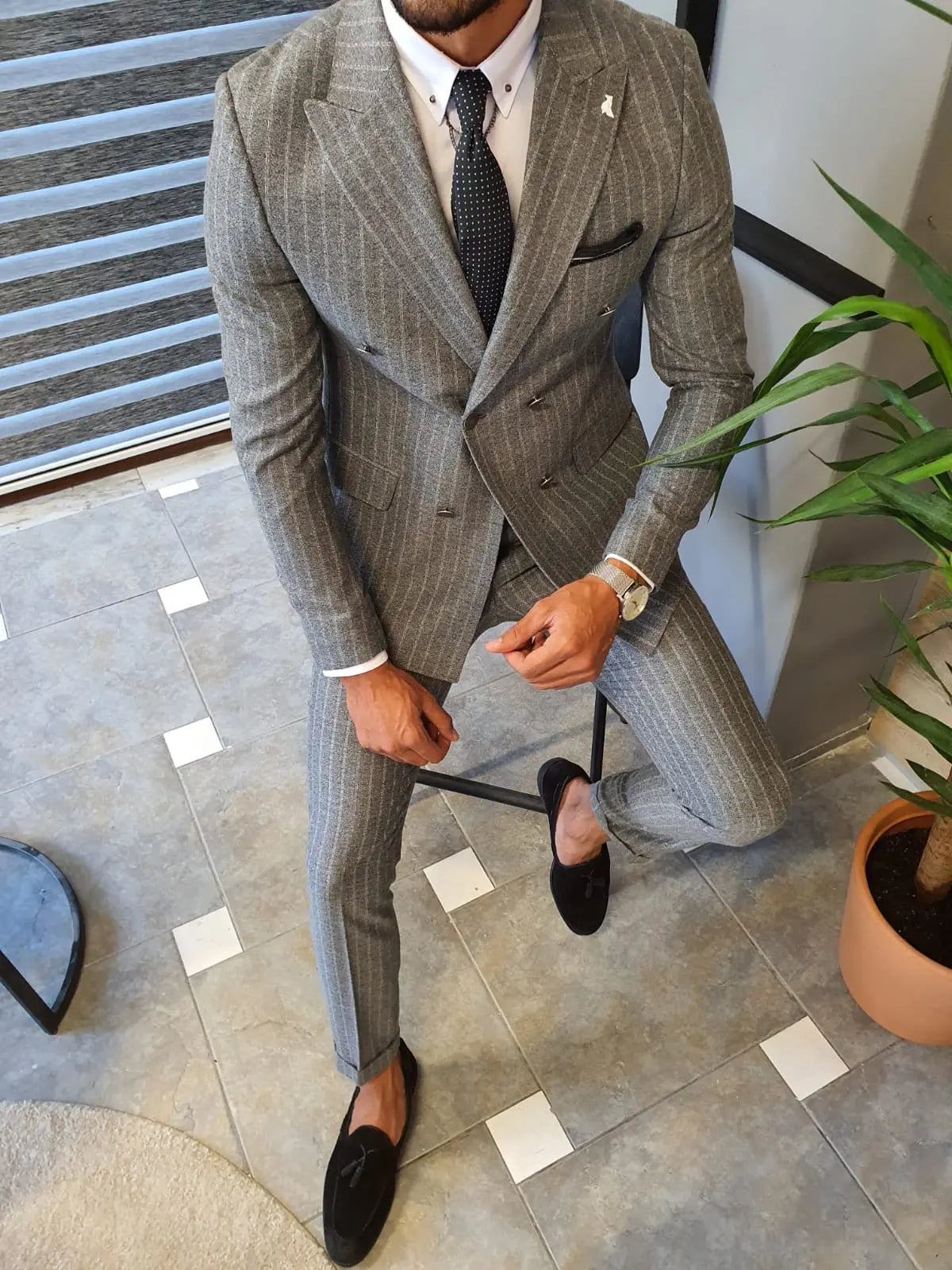 Wellington Gray Pinstripe Double Breasted Suit BOJONI