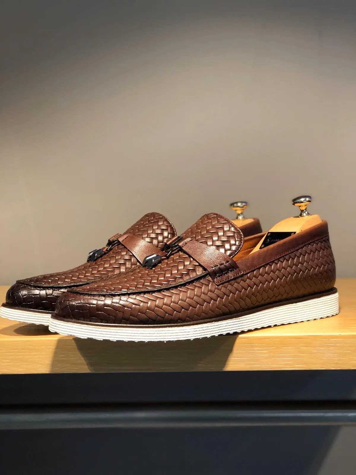 Odessa Brown Woven Leather Tassel Loafer - BRABION