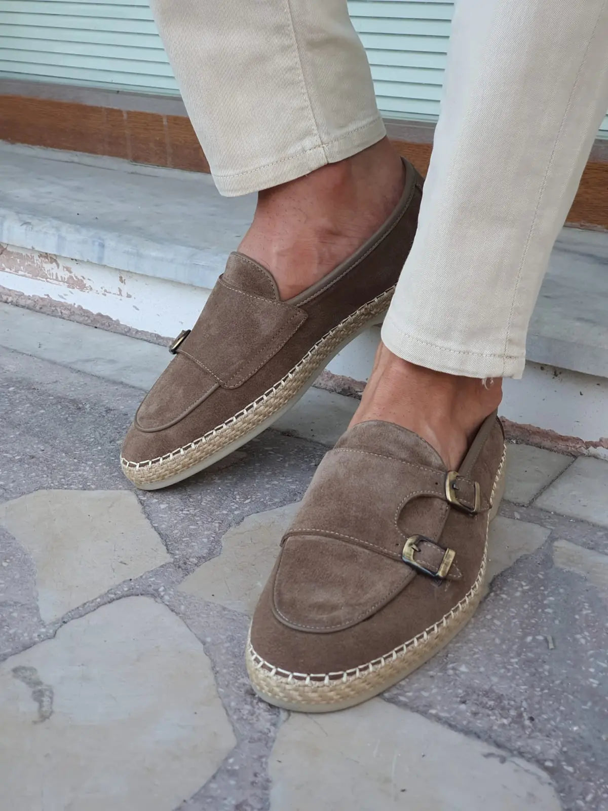 Cole Beige Suede Double Monk Strap Loafers - Elevate Your Style - BRABION