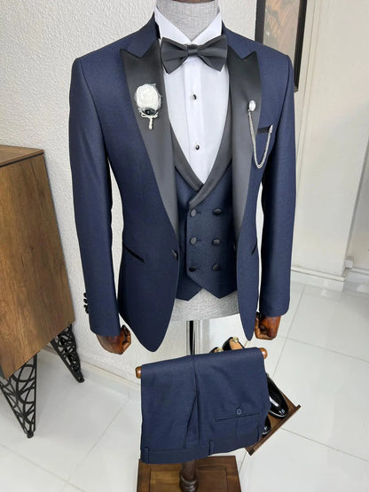 Veneta Slim Fit Dovetail Collared Navy Blue Tuxedo - BRABION