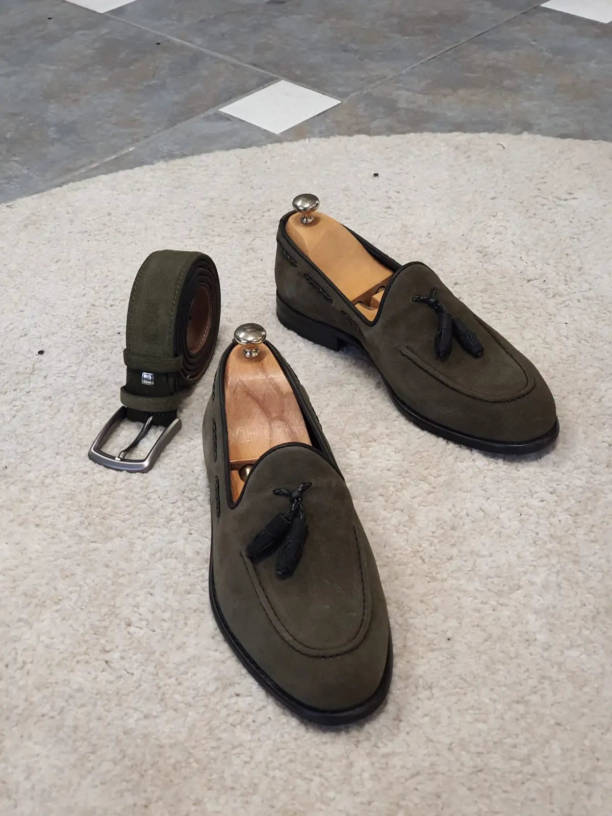 Bristol Khaki Suede Tassel Loafers - BRABION