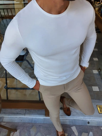 Stefano White Slim Fit Round Neck Sweater - BRABION