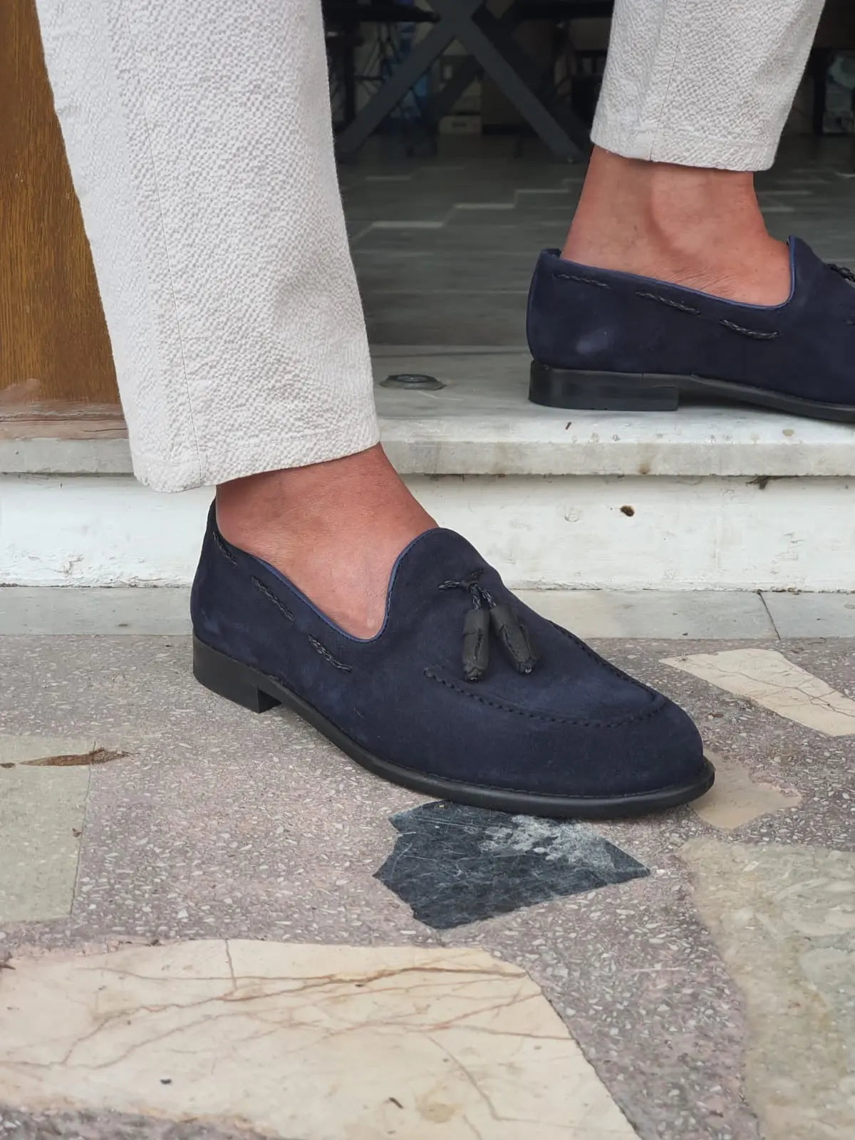 Bristol Navy Blue Suede Tassel Loafers - BRABION