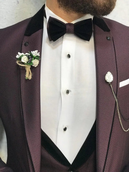 Lazio Claret Red Slim-Fit Tuxedo for Men - BRABION