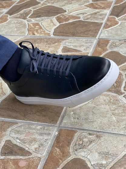 Martin Navy Blue Lace-Up Mid-Top Sneakers: The Perfect Blend of Style and Comfort - BRABION