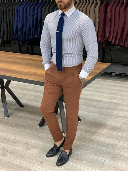 Jake Tile Pleated Buckled Slim Fit Pants - BRABION