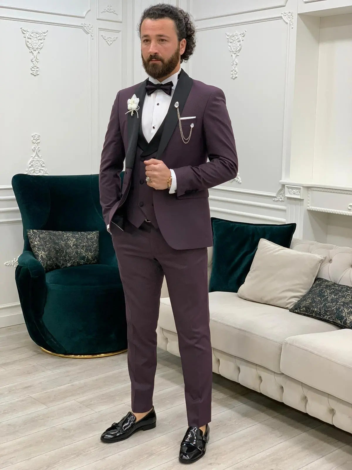 Avion Burgundy Slim Fit Shawl Lapel Tuxedo - BRABION