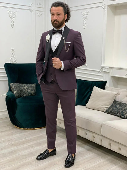 Avion Burgundy Slim Fit Shawl Lapel Tuxedo - BRABION
