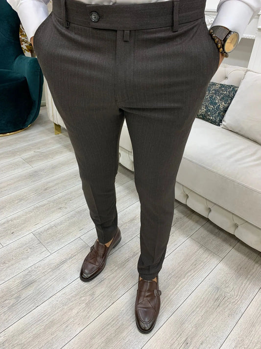 Serra Coffee Slim Fit Striped Pants - Versatile Comfort for Every Occasion - BRABION