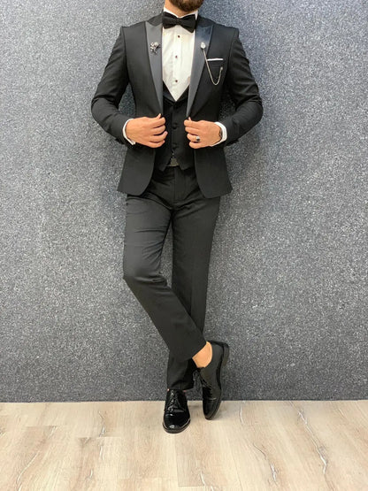 Bond Black Slim Fit Tuxedo - Timeless Elegance for Formal Occasions - BRABION