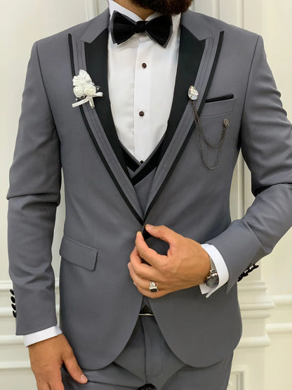 Ventura Gray Slim Fit Peak Lapel Tuxedo – Elevate Your Formal Wardrobe - BRABION