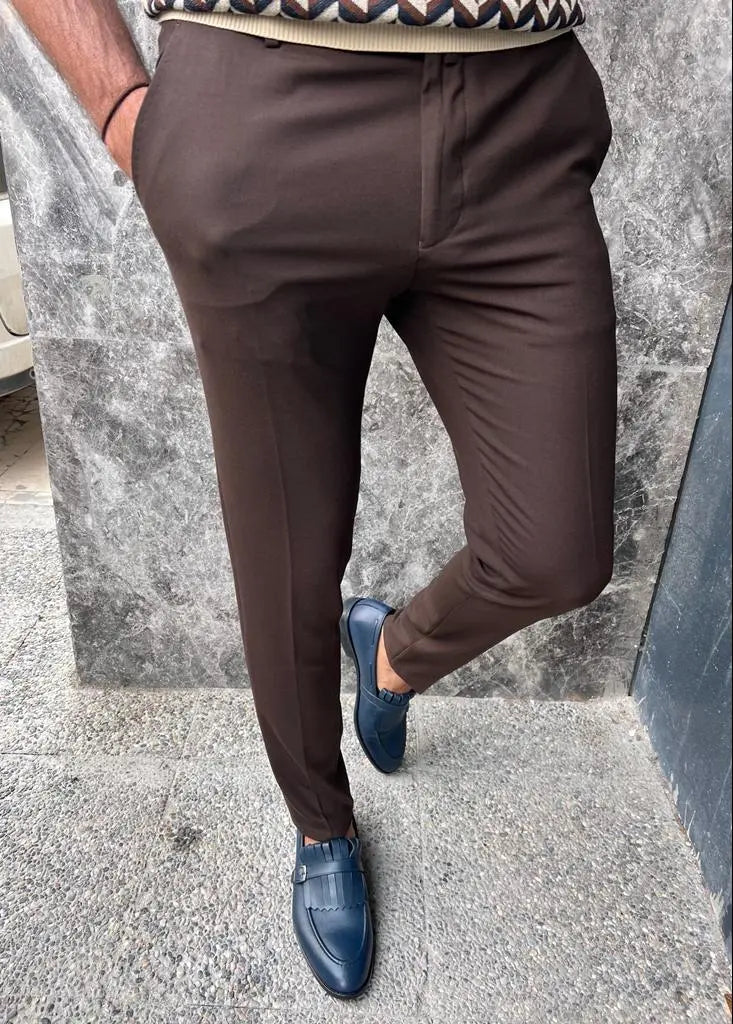 Sorento Dark Brown Slim Fit Pants - BRABION