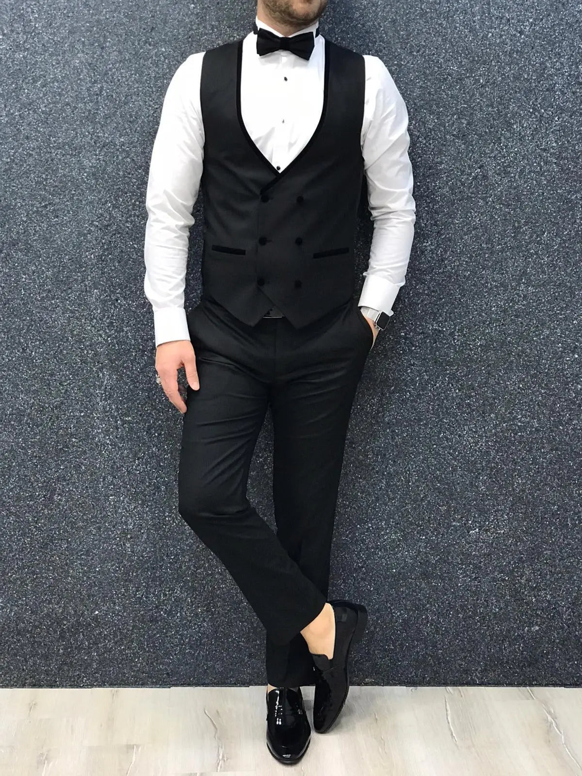Ventura Black Slim Fit Velvet Shawl Lapel Tuxedo - BRABION