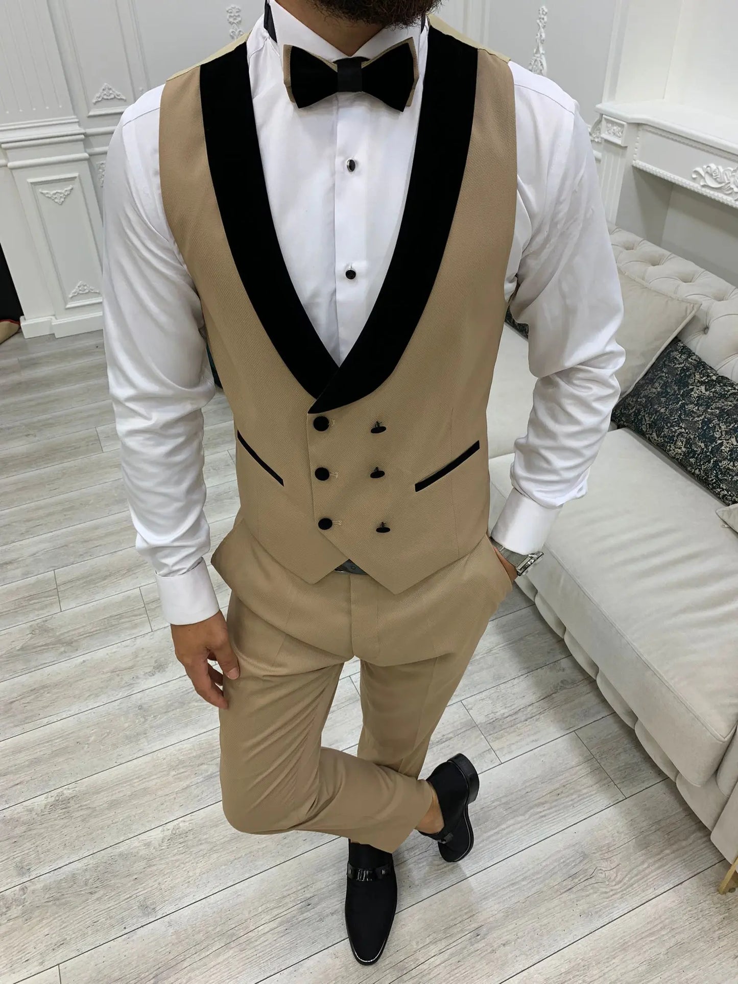 Mark Golden Slim Fit Velvet Peak Lapel Tuxedo - BRABION