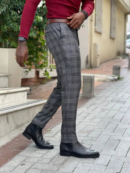 Lazio Black Slim Fit Plaid Pants - BRABION