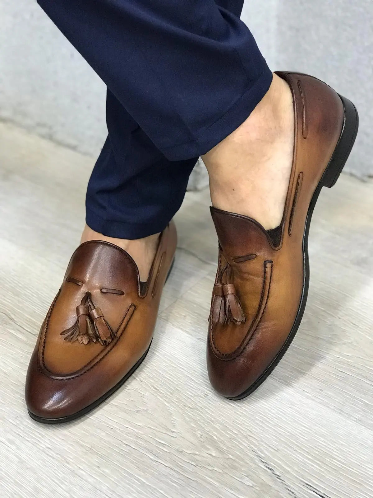 Tassel Leather Brown Loafers - BRABION