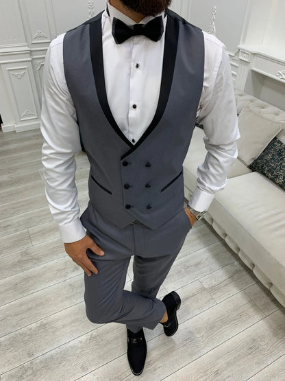 Infinite Gray Slim Fit Peak Lapel Tuxedo - BRABION