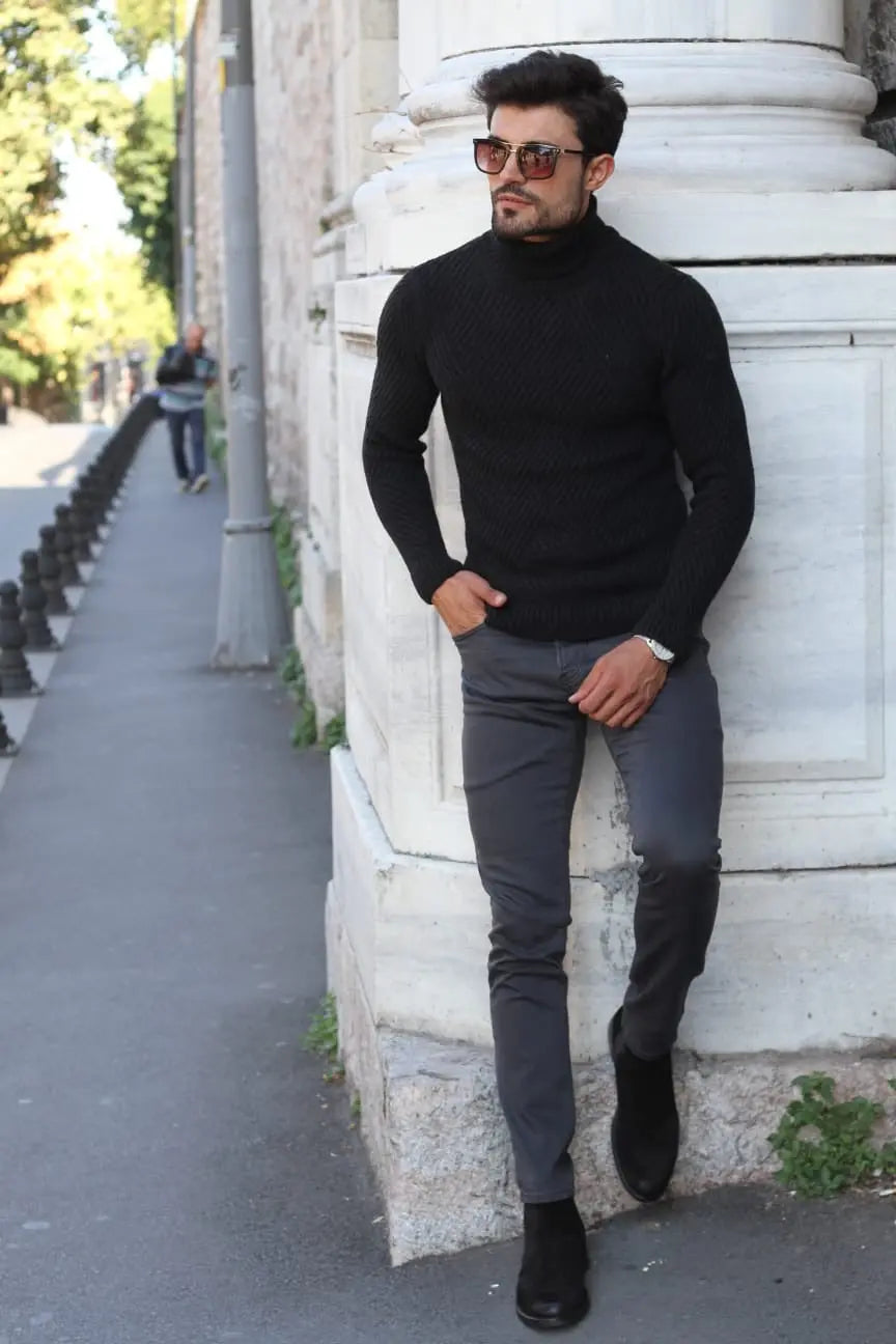 Marina Black Turtleneck Wool Sweater - BRABION