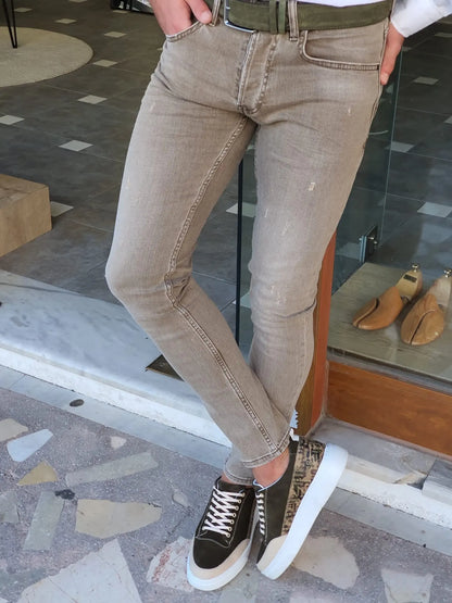 Klim Khaki Slim Fit Ripped Jeans - Stylish Versatility for Every Occasion - BRABION