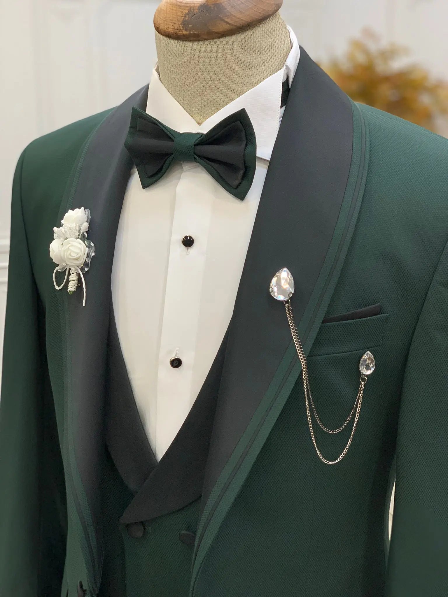 Caesar Green Slim Fit Shawl Lapel Tuxedo - BRABION