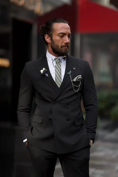 Sorento Black Slim Fit Double Breasted Pinstripe Suit brabion