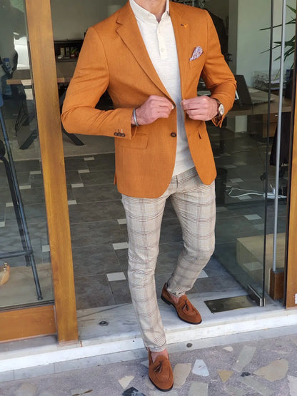 Montreal Brown Slim Fit Cotton Blazer - BRABION
