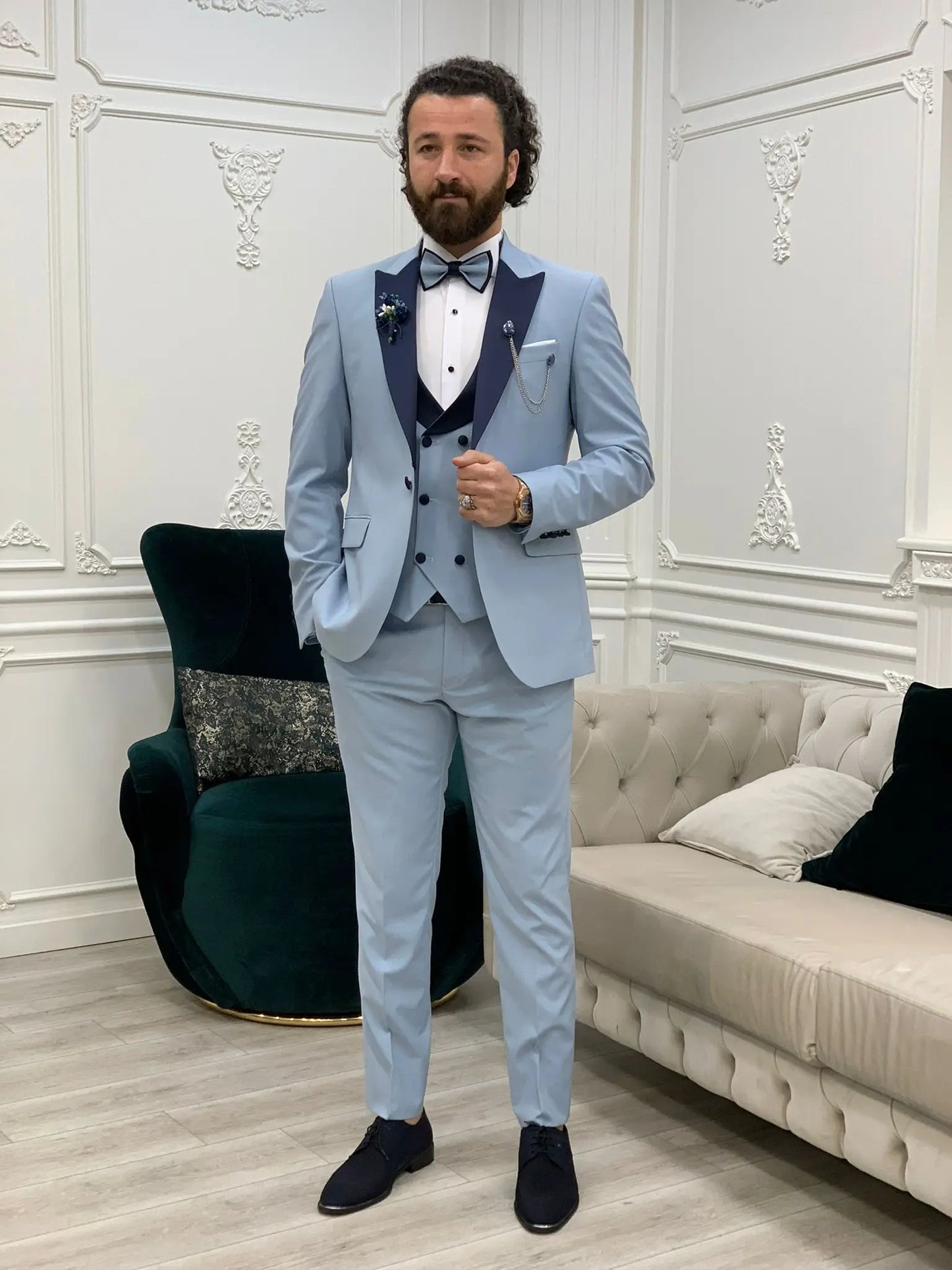 Perris Ice Blue Slim Fit Tuxedo - BRABION