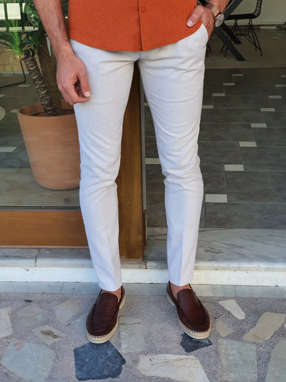 Mantova Beige Slim Fit Cotton Pants for Every Occasion - BRABION