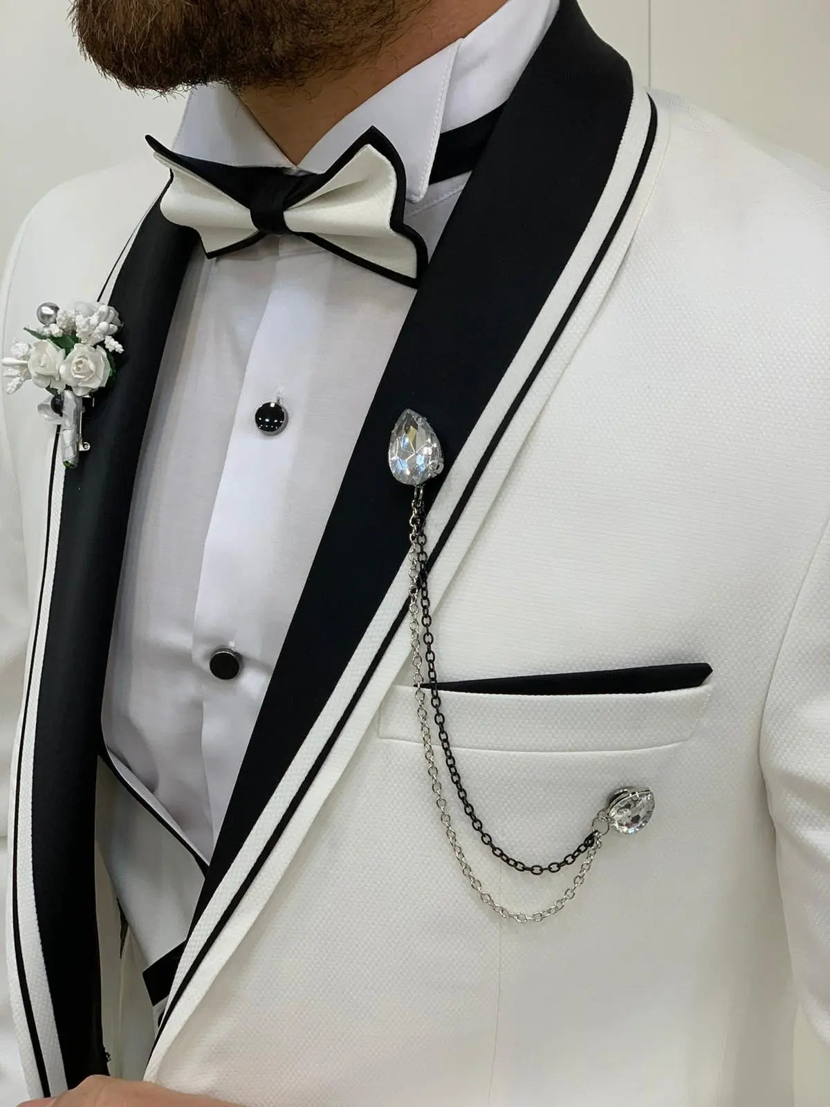 Napoli White Slim Fit Shawl Lapel Tuxedo - BRABION