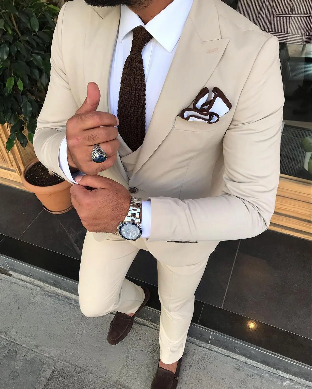 Austin Beige Slim-Fit Suit - Modern Elegance for Every Occasion brabion