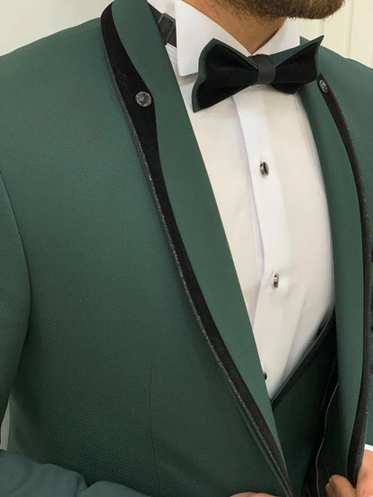 Infinite Green Slim Fit Velvet Peak Lapel Tuxedo - BRABION