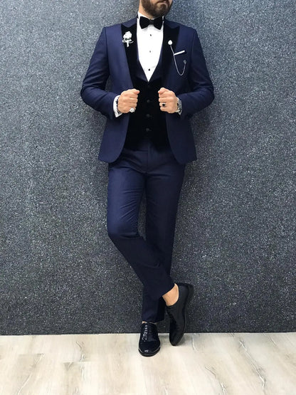 Acacia Navy Blue Patterned Tuxedo - BRABION
