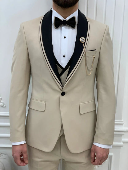Glendale Beige Slim Fit Shawl Lapel Tuxedo – Elegant Formalwear for Men - BRABION