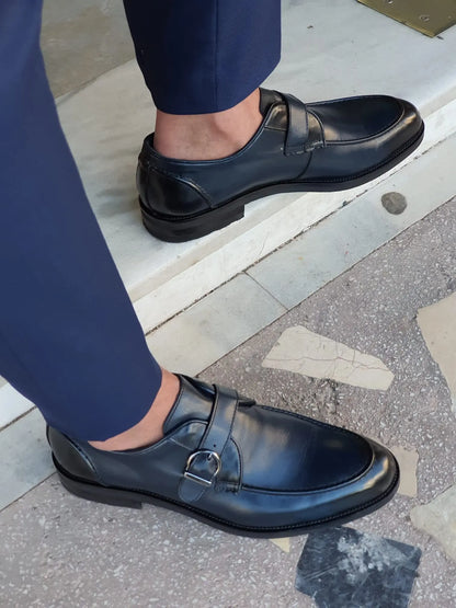 Stefano Navy Blue Buckle Loafers: Elegance Redefined - BRABION