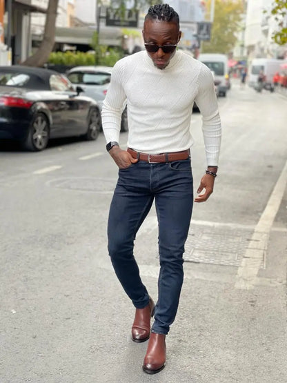 Vince White Slim Fit Turtleneck Sweater - BRABION