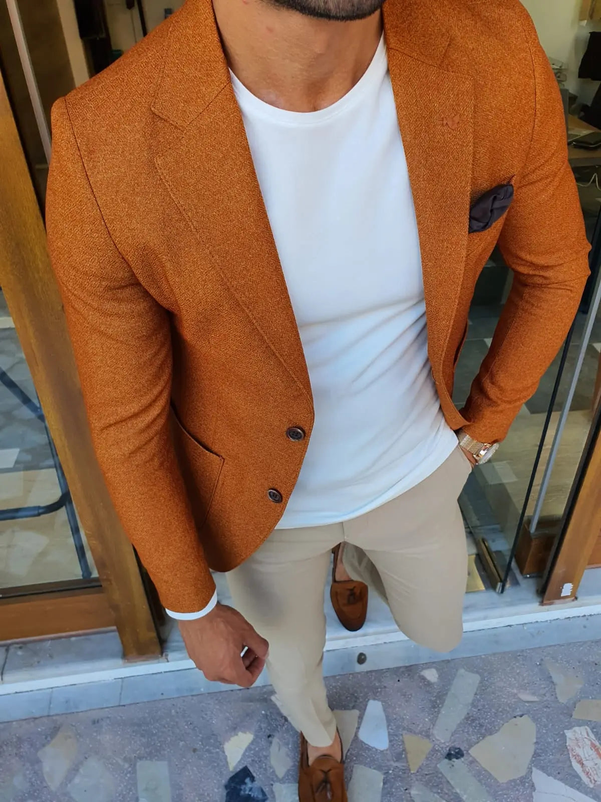 Stefano Camel Slim Fit Blazer - The Epitome of Sophistication - BRABION