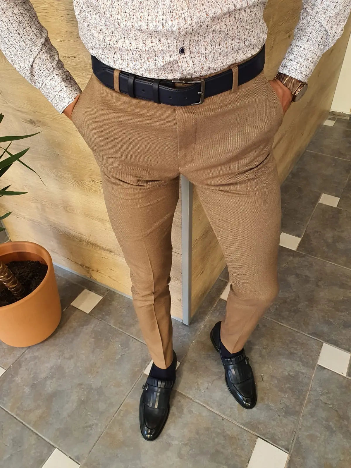 Torino Brown Slim Fit Pants - Versatile Elegance for Every Occasion - BRABION