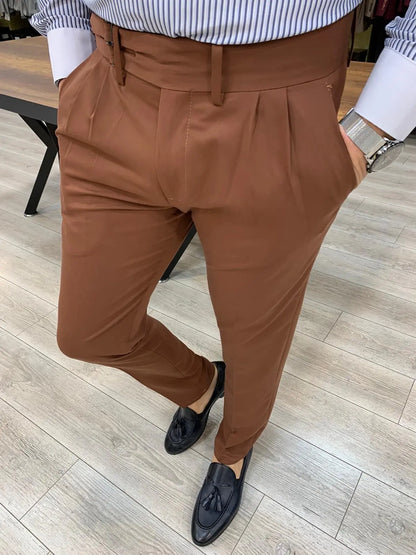 Jake Tile Pleated Buckled Slim Fit Pants - BRABION
