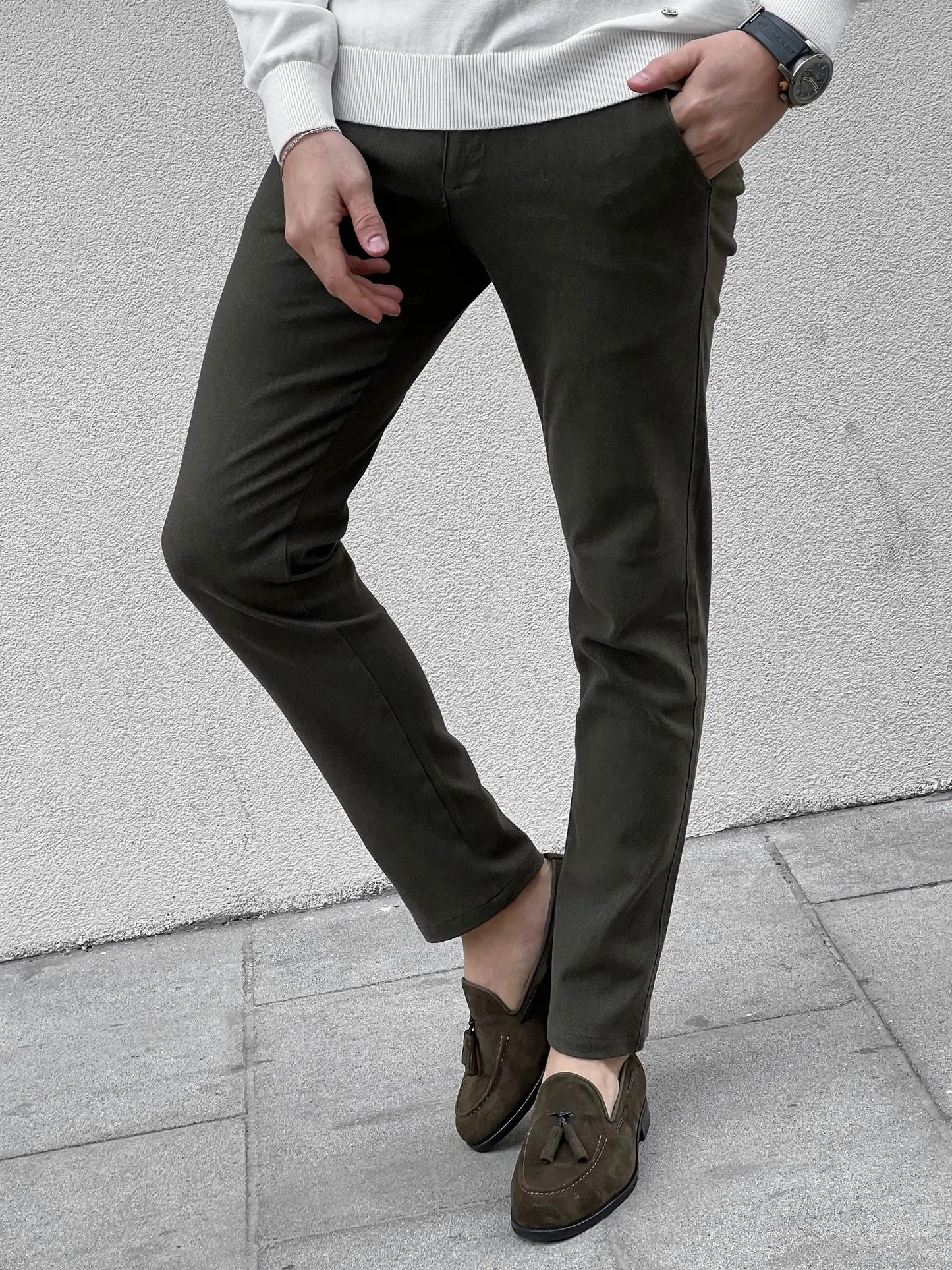 Fabio Khaki Slim Fit Cotton Pants - BRABION