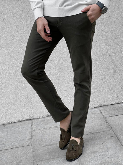 Fabio Khaki Slim Fit Cotton Pants - BRABION