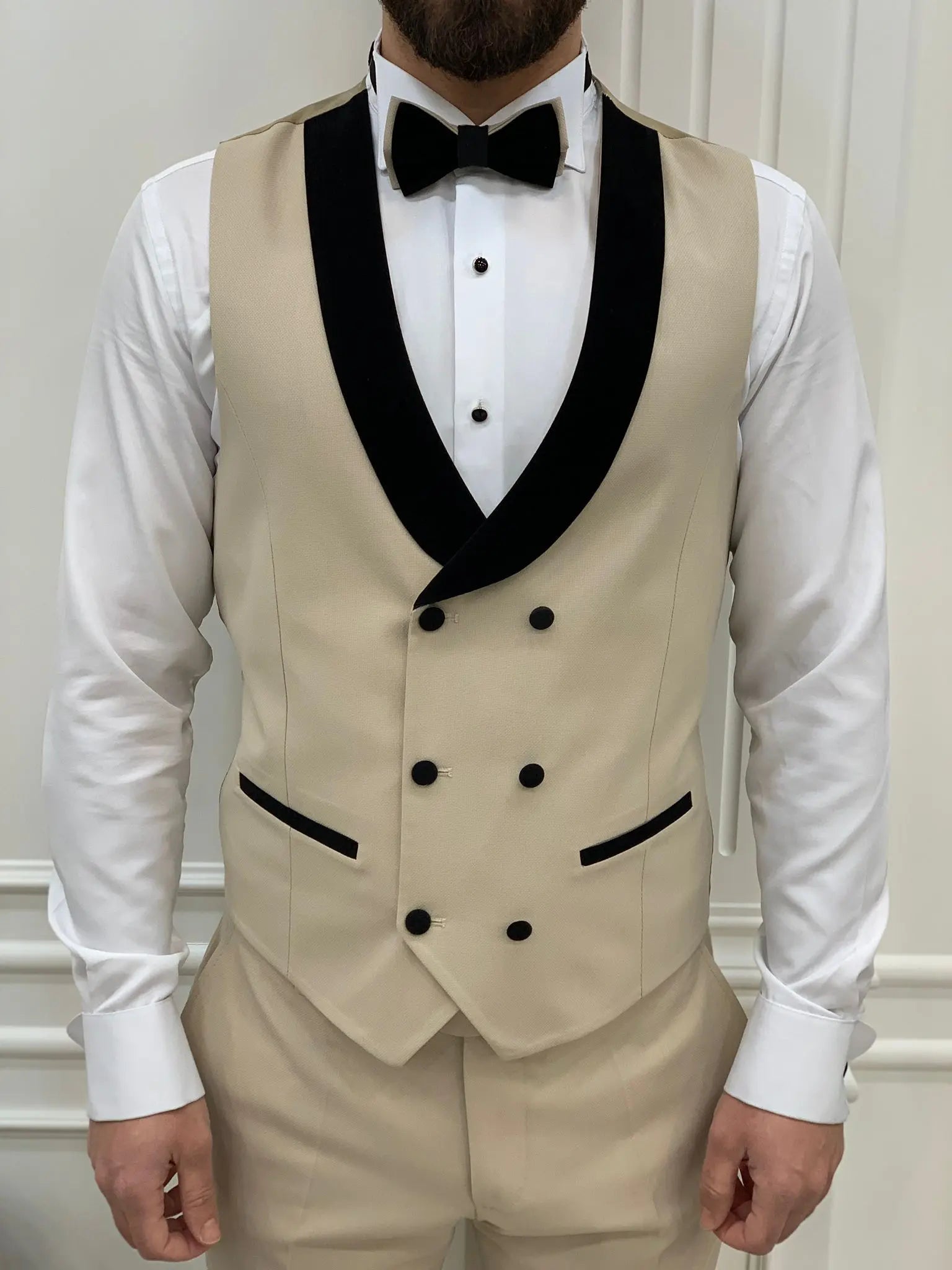 Eden Beige Slim Fit Peak Lapel Tuxedo - BRABION