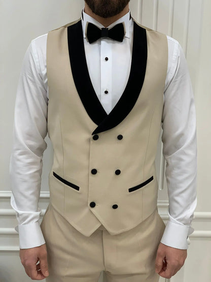 Eden Beige Slim Fit Peak Lapel Tuxedo - BRABION