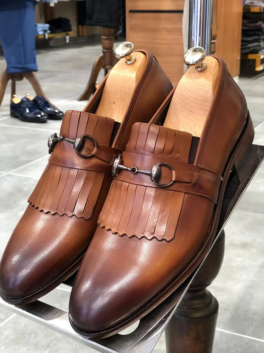 Buckle Detailed Tan Leather Shoes - BRABION