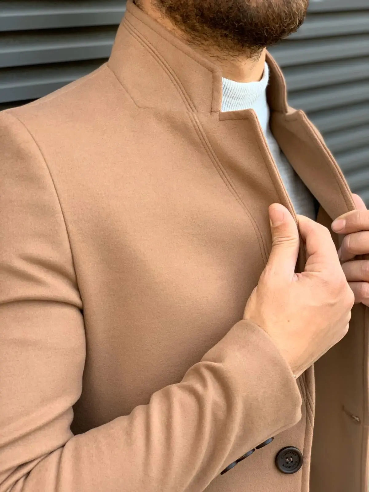 Kenzie Brown Slim Fit Wool Long Coat - BRABION